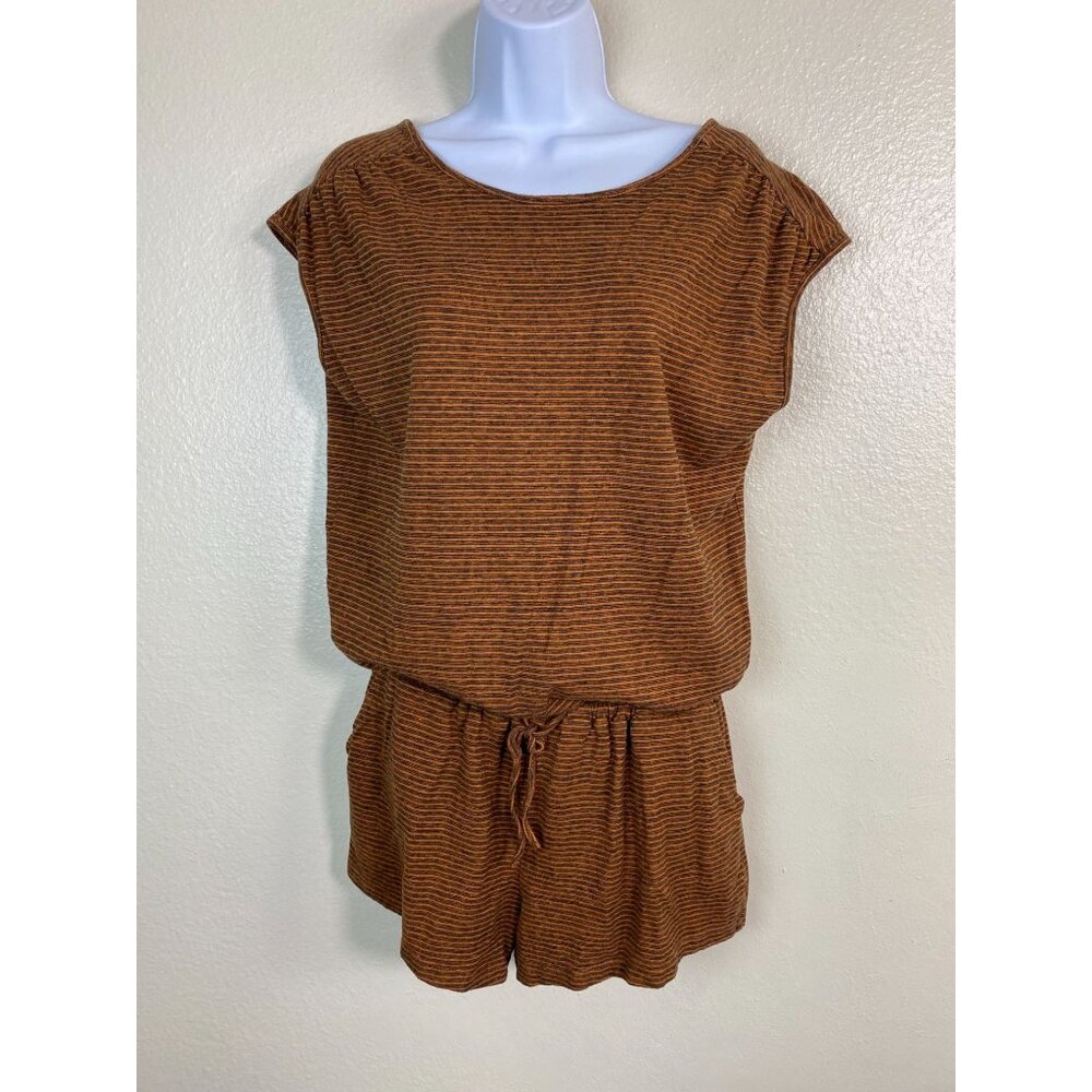 Prana Retrieve Romper size Small Hemp Organic cotton Blend Striped Rust Lightwei